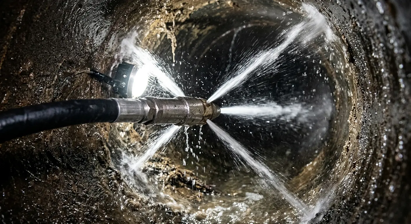 High-pressure hydro jetting nozzle cleaning sewer pipe for Storm Drain Cleaning in Mount Pleasant